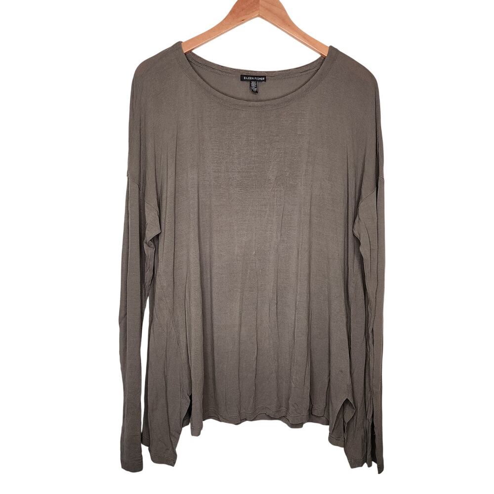 Eileen Fisher Scoop Neck‎ Lagenlook Long Sleeve Tunic Top SMALL Green